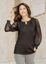 Shirt mit langen Chiffonärmeln SCHWARZ
