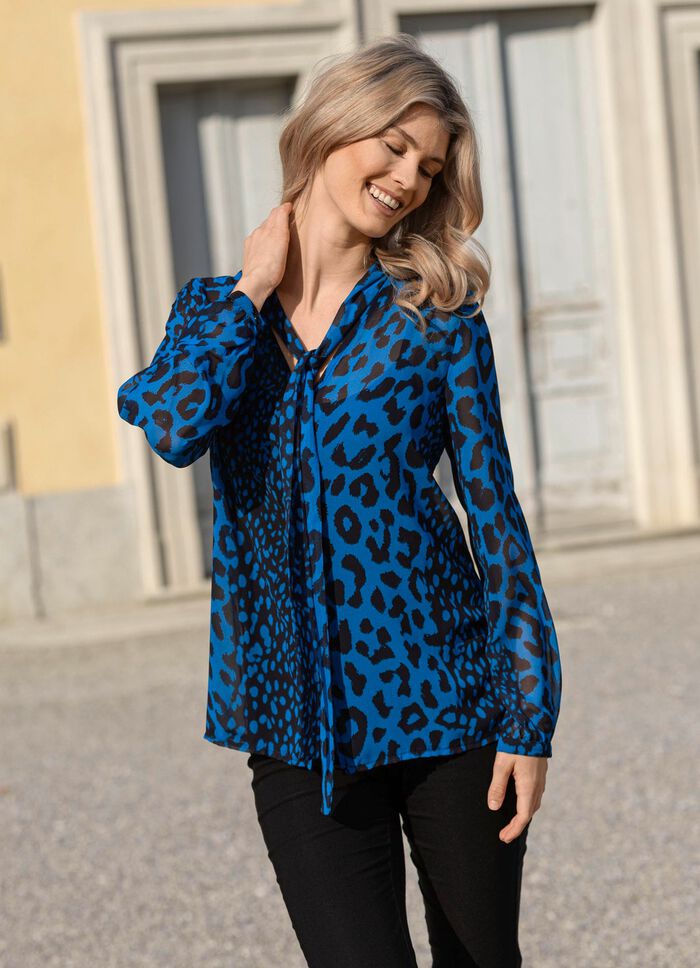 Bluse mit Schluppe zum Binden in 2 Farben BLAU-SCHWARZ