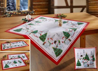 Tischdecke mit Schneemann-Druckmotiven 