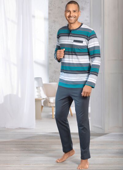 Schlafanzug mit Knopfleiste und offenen Abschl&uuml;ssen 