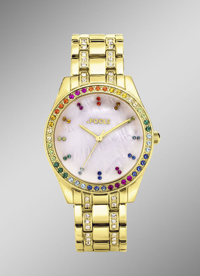 Pools Quartz-Damenuhr mit Metallbandgehäuse 