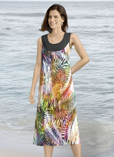 Klaus Modelle Kleid mit farbbrillantem Druckdessin, ärmellos 