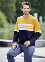 Modischer V-Pullover MARINE-OCKER-WEISS