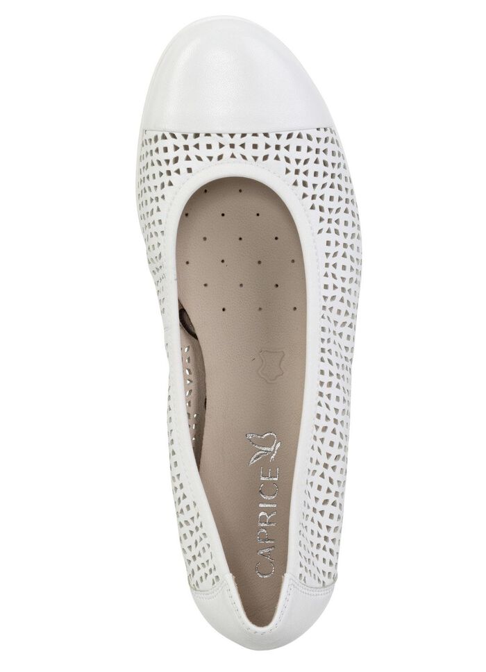 Caprice, sommerliche Damen-Ballerinas, Weite G, mit Gummizug WEISS
