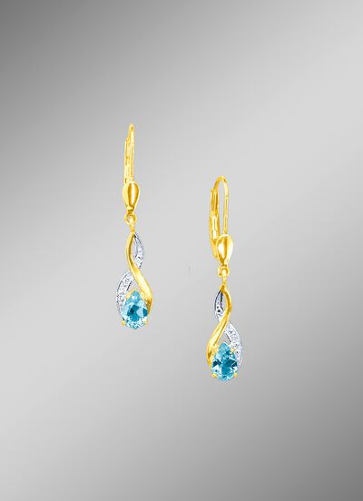 Ohrringe mit  Brillanten und echt Blautopas 