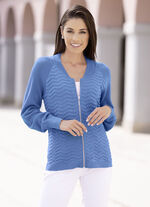 Strickjacke mit Cloquéstruktur AZURBLAU