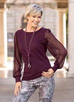 Shirt mit langen, plissierten Chiffon&auml;rmeln BORDEAUX