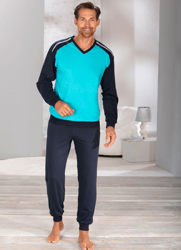 Zweierpack Schlafanz&uuml;ge mit V-Ausschnitt und B&uuml;ndchenabschl&uuml;ssen  