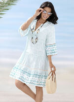 Kleid aus Viskose, allover dessiniert MINT-WEISS
