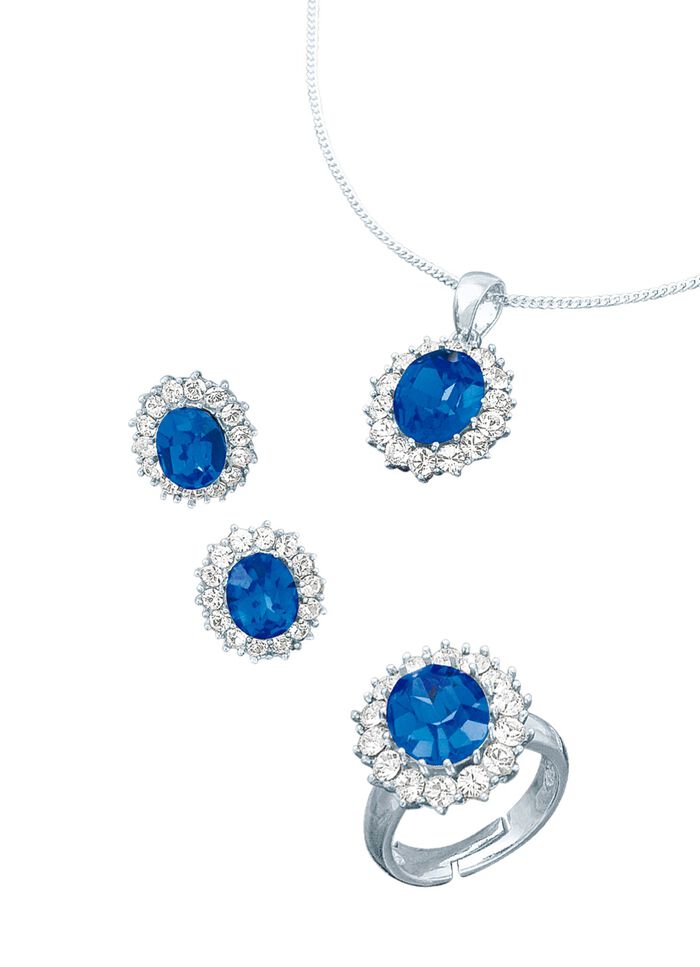 Schmuck-Set, 4-teilig mit Wei&szlig;goldauflage SAFIRBLAU