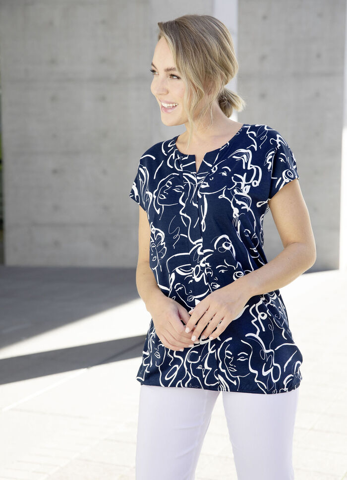 Shirt mit dekorativem Schlitz in 2 Farben MARINE-WEISS