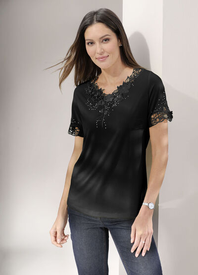 Shirt mit floraler Spitze in 5 Farben 