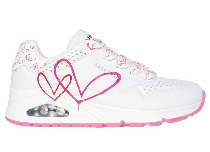 SKECHERS Schnür-Sneaker mit niedlichen Herzchen bedruckt WEISS-PINK