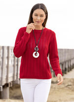 Pullover mit Ajourstreifen KIRSCHROT