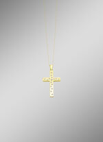 Beidseitig tragbarer Kreuz-Anhänger mit synth. Zirkonia 