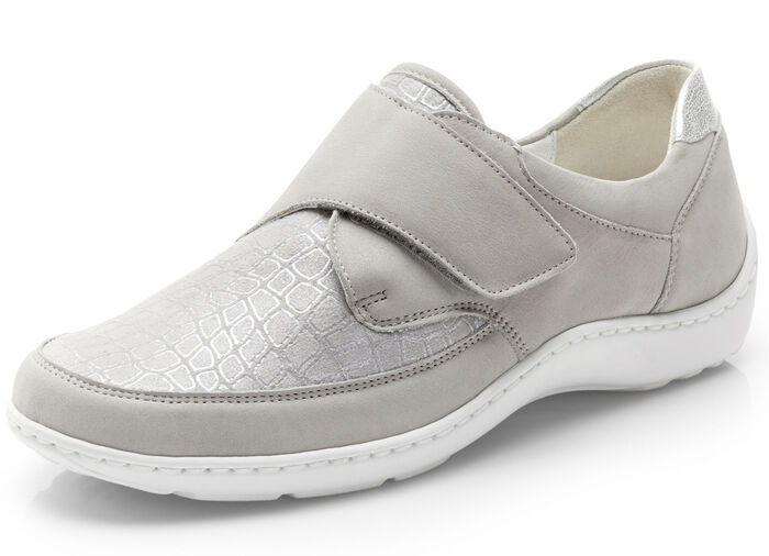 Waldläufer, bequeme Damen-Slipper, Weite H, mit herausnehmbarem Fußbett STEINGRAU