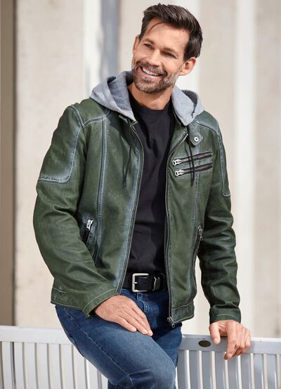 Lederkurzjacke mit Kapuze 