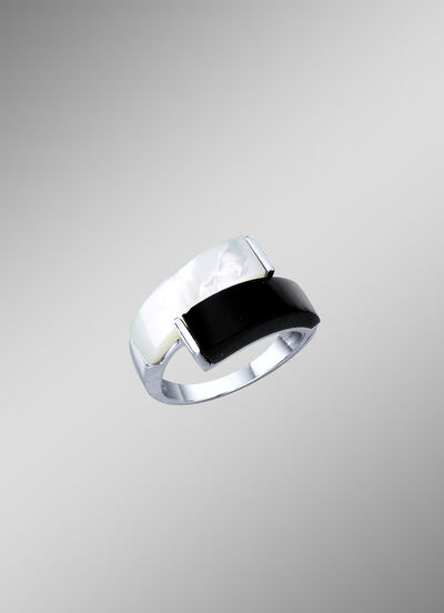 Damenring mit echt Onyx und echt Perlmutt 