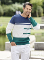 Angesagter Rundhalspullover ECRU-JEANSBLAU-PETROL