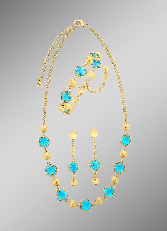 Schmuckset,  3-teilig, mit Kristallsteinen in T&uuml;rkis 