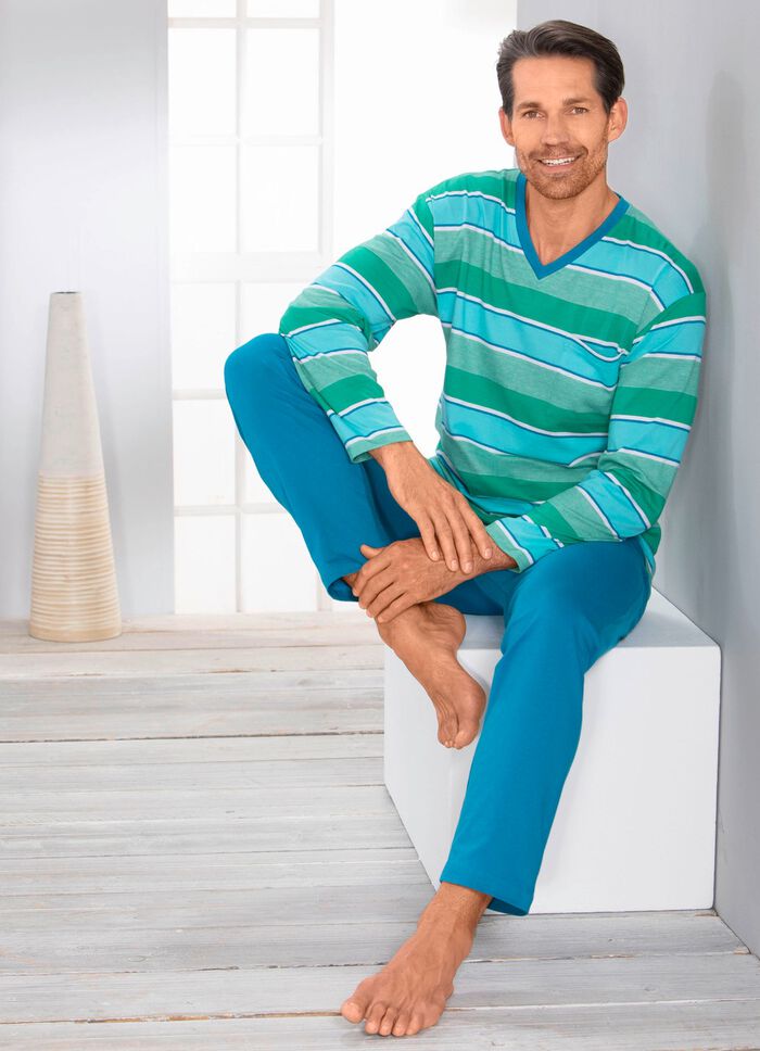 Schlafanzug mit V-Ausschnitt und offenen Beinabschl&uuml;ssen 