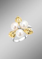 Bl&uuml;hende Eleganz: Damenring mit Muschelkernperlen und synth. Zirkonia 