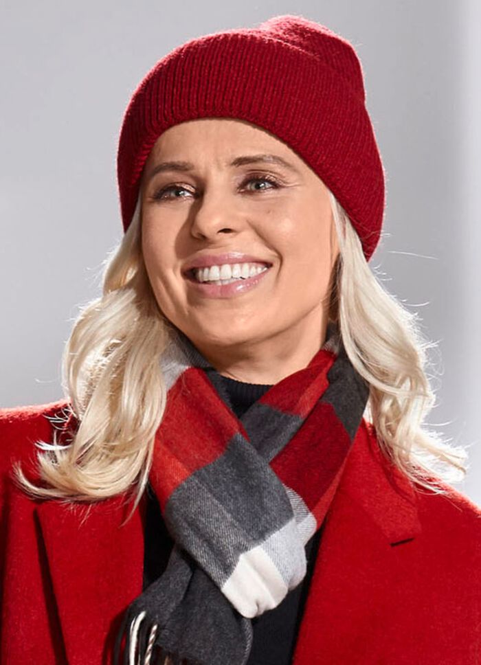 Trendige Damen-Mütze, mit breitem Umschlag BORDEAUX