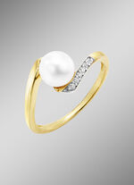 Damenring mit Süßwasser-Zuchtperle und synth. Zirkonia 