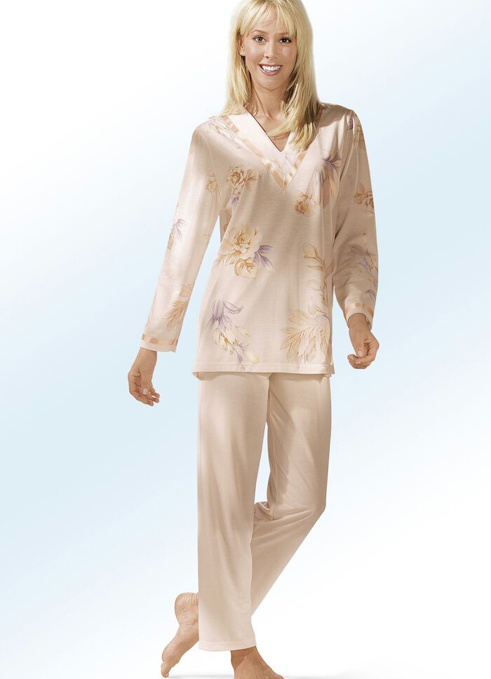 Schlafanzug mit V-Ausschnitt und langer Hose APRICOT-BUNT