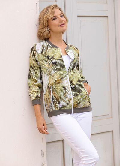 Blusenjacke mit dekorativem Rippenstrick 