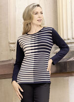 Pullover in Feinstrick MARINE-BEIGE
