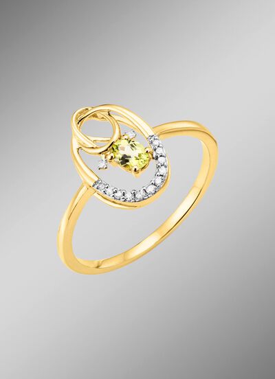 Damenring mit Brillanten und Peridot 