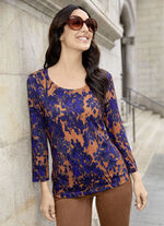 Shirt mit 3/4-langen Ärmeln COGNAC-BLAU