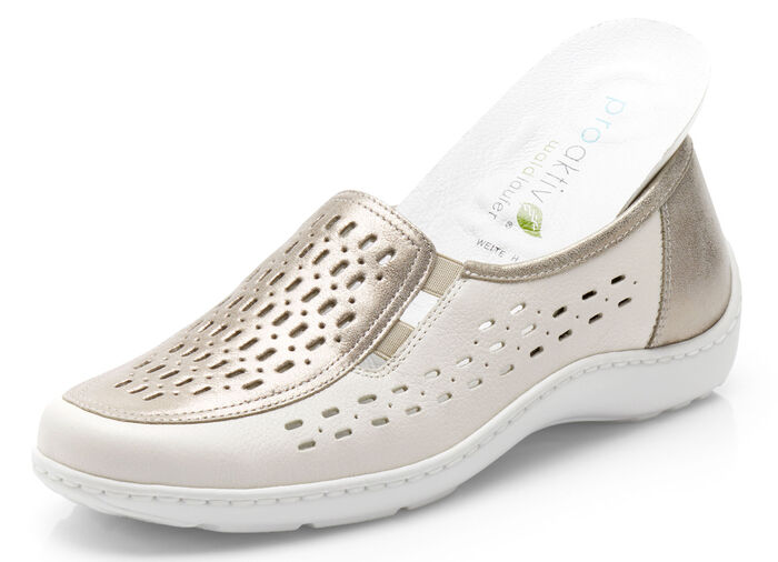 Waldläufer Slipper mit Leder-Massagefußbett BEIGE-BRONZE