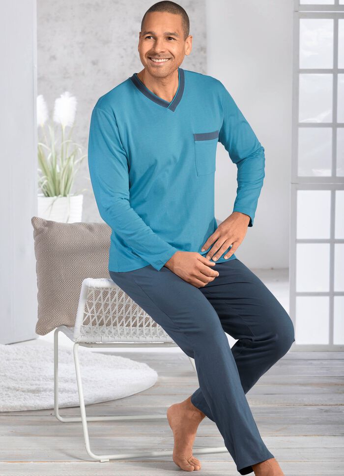 Zweierpack Schlafanz&uuml;ge mit V-Ausschnitt und offenen Abschl&uuml;ssen  