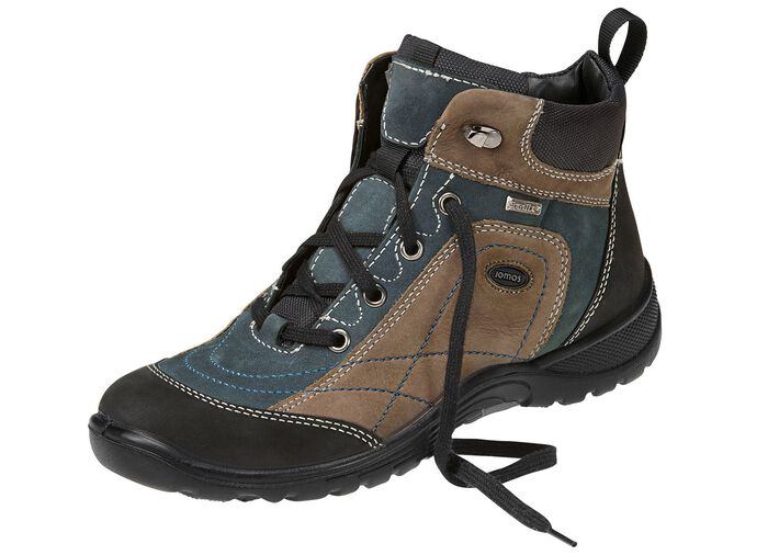 Schn&uuml;r-Stiefelette in interessanter Farbkombination KHAKI-PETROL-SCHWARZ