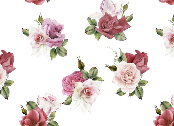 Tagesdecke und Kissenbezüge mit Rosen- Motiven BUNT