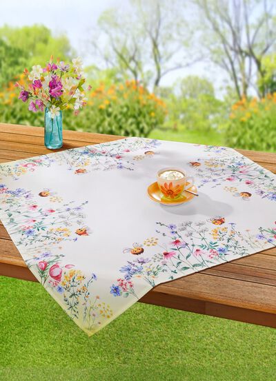 Tisch- und Raumdekoration mit farbenfrohen Bienen- und Bl&uuml;tenmotiven 