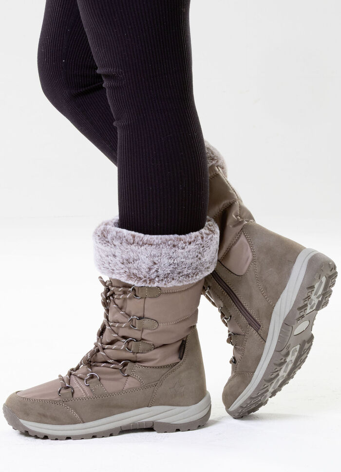 Gefütterte Damen-Stiefel, Winterschuhe, mit Reißverschluss TAUPE