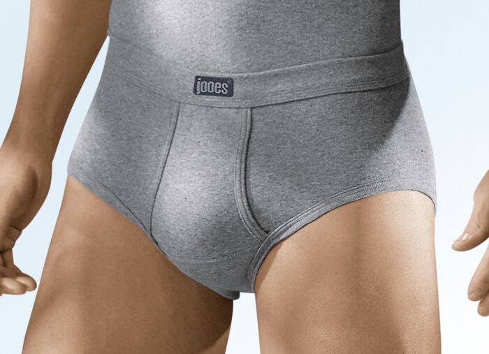 Viererpack Slips aus Feinripp mit Eingriff, uni bunt 2X STEINGRAU MELIERT, 2X JEANSBLAU MELIERT