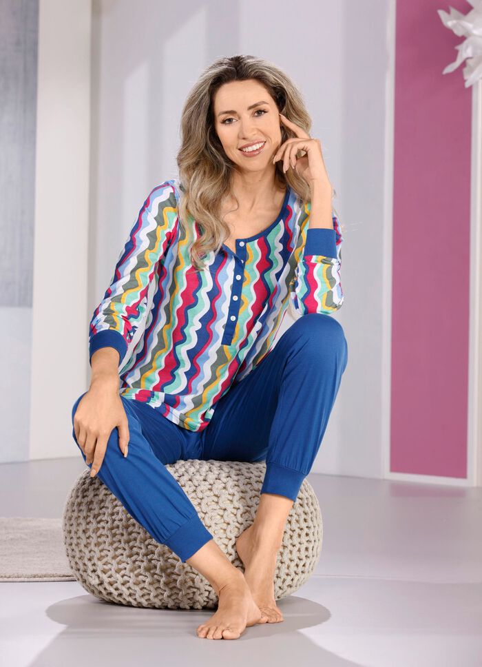 Schlafanzug mit B&uuml;ndchen, nachhaltiger Baumwollanbau 