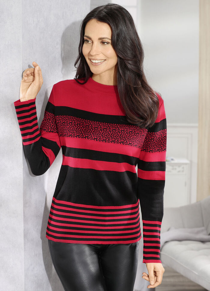 Pullover in Streifen-Mustermix ROT-SCHWARZ