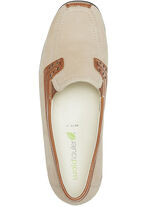 Waldläufer, bequeme Damen-Slipper, Weite H, mit herausnehmbarem Fußbett BEIGE-COGNAC