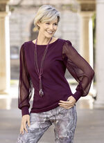 Shirt mit langen, plissierten Chiffonärmeln BORDEAUX