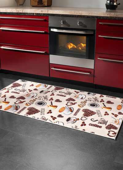 Küchenläufer und -teppiche mit Kaffeespezialitäten 