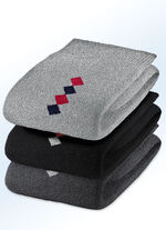 Fünferpack Socken mit handgekettelter Spitze und druckfreiem Bund 3X MARINE, 2X HELLGRAU