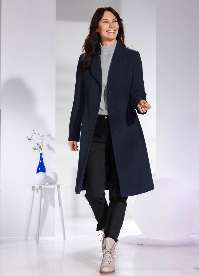 Mantel mit elegant verdeckter Knopfleiste 