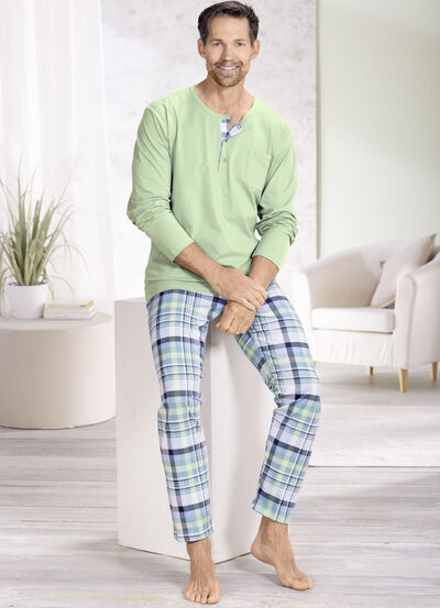 Schlafanzug mit Knopfleiste und offenen Abschlüssen 