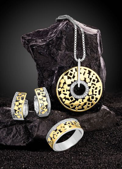 Schicke Klappcreolen in Bicolor mit Zirkonia 