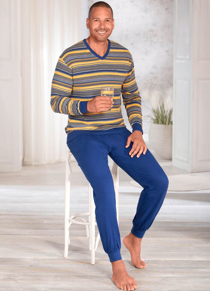 Schlafanzug mit V-Ausschnitt und B&uuml;ndchenabschl&uuml;ssen 